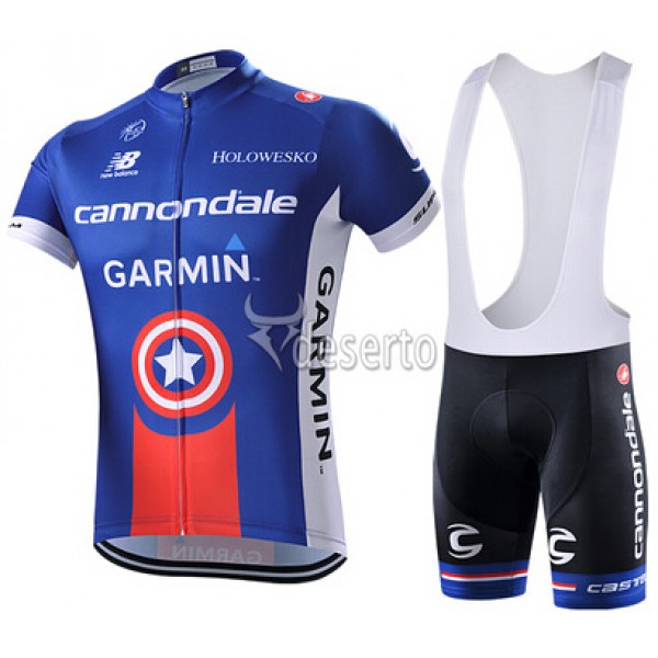 2015 Garmin Cannondale Fahrradbekleidung Satz Fahrradtrikot Kurzarm Trikot und Kurz Trägerhose Blau WOTL543