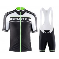 2015 Craft Bike Grand Tour Schwarz-Weiß-Grün Fahrradbekleidung Satz Fahrradtrikot Kurzarm Trikot und Kurz Trägerhose SVCN674