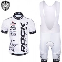 2015 Rock Racing Weiß Fahrradbekleidung Satz Fahrradtrikot Kurzarm Trikot und Kurz Trägerhose PDGM919