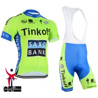 2015 Saxo Bank Tinkoff Fahrradbekleidung Satz Fahrradtrikot Kurzarm Trikot und Kurz Trägerhose Fluorescence PEPZ494