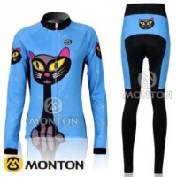 2011 Monton Blue Cat Damen Fahrradbekleidung Radtrikot Satz Langarm und Lange Fahrradhose PLBQ990