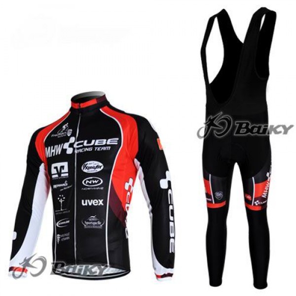 MHW Cube Racing Team Fahrradbekleidung Radtrikot Satz Langarm und Lange Trägerhose Rot Schwarz OHKS737 MHW Cube Racing Team Fahrradbekleidung Radtrikot Satz Langarm und Lange Trägerhose Rot Schwarz OHKS737