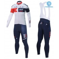 2016 Team IAM Weiß thermisch Fahrradbekleidung Satz Radtrikot Langarm+Lang Trägerhose JKSU675