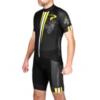 2016 Pinarello Corsa Rhino schwarz-gelb Fahrradbekleidung Satz Radtrikot Kurzarm+Kurz Trägerhose QLKX180