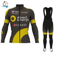 2017 Direct Energie Pro Fahrradbekleidung Satz Radtrikot Langarm+Lang Trägerhose 870BOIE