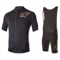2017 Team FOX Homme Schwarz Gold Fahrradbekleidung Satz Radtrikot Kurzarm+Kurz Trägerhose 258CCMF